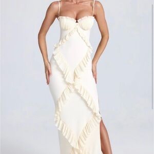 Oh Polly Kazumi Elegant Cream Ruffle Dress